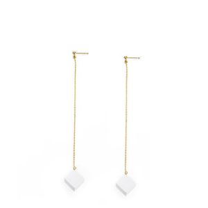 Golden Ceramic Gold Plated Copper Geometry Cubic Cube Earrings
