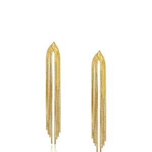 Golden Synthetic Materials Simple Tassel Earrings