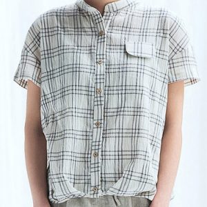 Gray Casual Crew Neck Checkered/Plaid Blouse