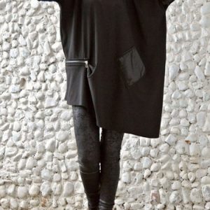 Gray Cotton Plain Long Sleeve H-line Tunic