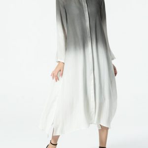 Gray Rayon Dip-Dyed Casual Two Piece Midi Dress