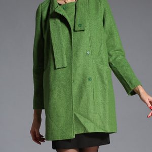 Green Turtleneck Simple Plain Coat