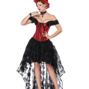 Halloween Costume Gothic Red Vintage Corset Top High Low Skirt For Women