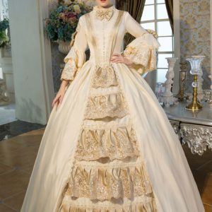Halloween Retro Costumes Victorian Beige Long Flared Sleeve Ruffle Maxi Dress Halloween