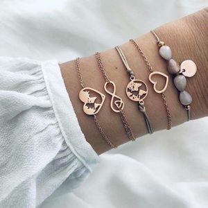 Heart Shape Gold Metal Bracelet Set - One Size