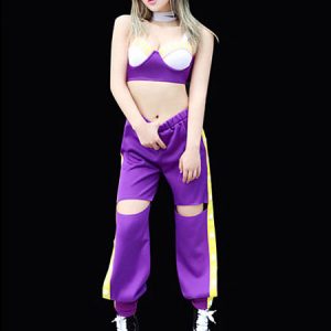 Jazz Dance Costume Women Purple Bra With Pants