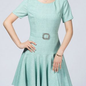 Light Green Girly Crew Neck Skater Midi Dress
