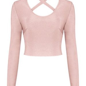 Long Sleeve Sexy Halter Solid Cropped Top