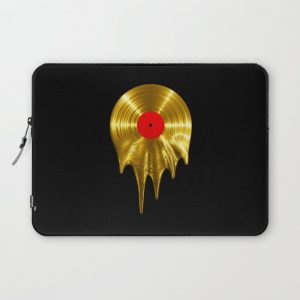 Melting vinyl GOLD / 3D render of gold vinyl record melting Computer Cover by GrandeDuc - Laptop Sleeve - 13"