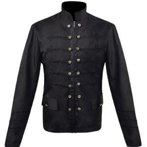 Men Vintage Jacket Button Decor Stand Collar Uniform Costume