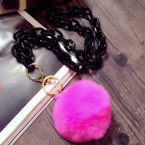 Metal Chain Pink Furry Ball Pendant Sweater Necklace - One Size