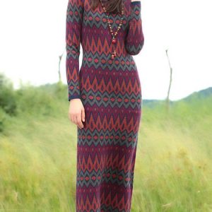 Multicolor Geometric Vintage Knitted Sweater Dress