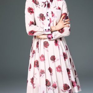 Multicolor Shirt Collar Vintage Floral Print Silk-blend Midi Dress