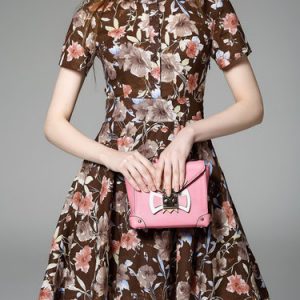 Multicolor Stand Collar Cotton Vintage Mini Dress