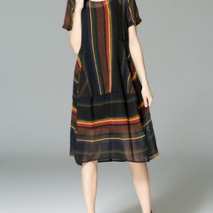 Multicolor Two Piece Vintage Linen Midi Dress