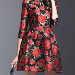 Multicolor Vintage Floral Keyhole Mini Dress