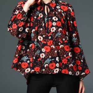 Multicolor Vintage Keyhole Floral-print Blouse