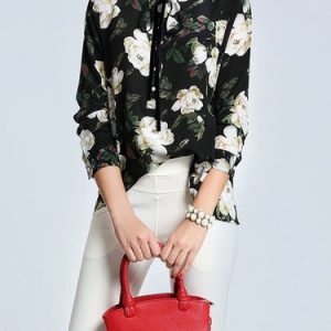 Multicolor Vintage Stand Collar H-line Floral Blouse