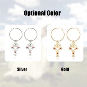Personality Long Earrings Vintage Cross Eardrop Intersperse with Red Jewel for Decoration and Adornment Collocation