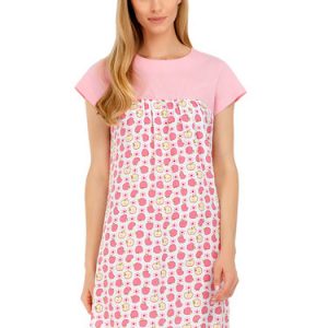 Pink Apple Printed Short Sleeve H-line Mini Dress