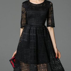 Plain Half Sleeve A-line Casual Pierced Midi Dress