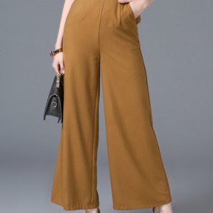Pockets Wool Blend Elegant Solid Wide Leg Pants