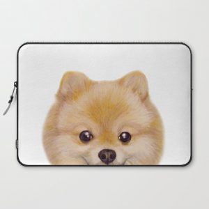 Pomeranian Dog illustration original painting print Computer Cover by MiartDesignCreation - Laptop Sleeve - 15"
