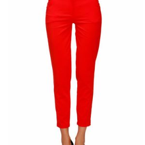 Red Pockets Cotton-blend Casual Solid Skinny Leg Pants