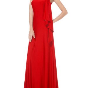 Red Ruffled Elegant One Shoulder Evening Dress