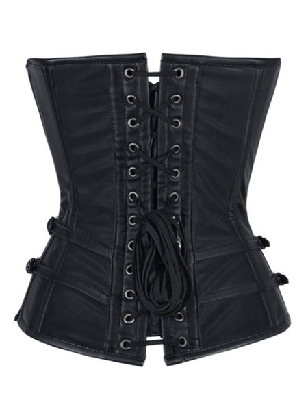 Retro Steampunk Costume Metallic Chain Buckle Black Vintage Corselet For Women