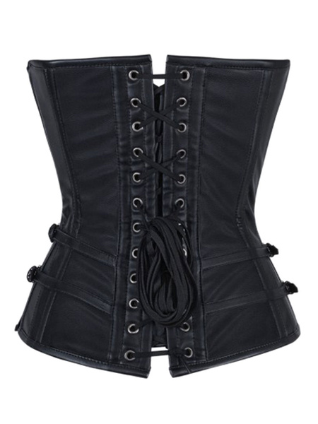 Retro Steampunk Costume Metallic Chain Buckle Black Vintage Corselet For Women