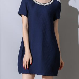 Ribbed Casual Crew Neck Shift Mini Dress with Pockets