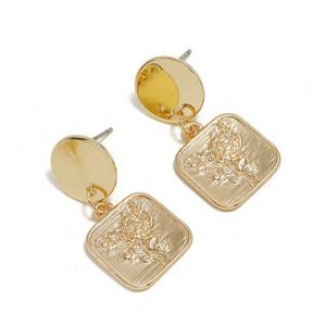 Rose Design Gold Metal Geometric Shape Earrings - One Size