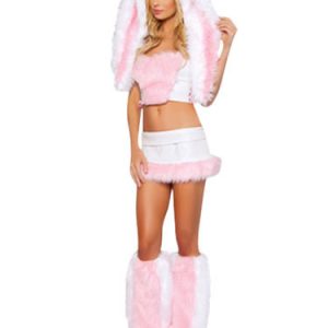Sexy Bunny Costume Halloween Women's Soft Pink Faux Fur Costume Set In 4 Pieces Halloween
