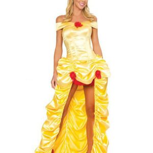 Sexy Fairy Tale Costumes Princess Belle Yellow Women Dress