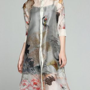 Silk Multicolor Printed Vintage A-line Coat