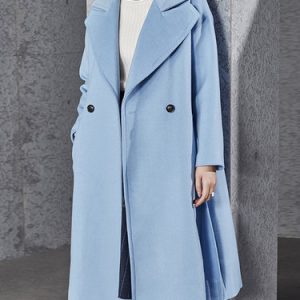 Sky Blue Buttoned Lapel Elegant Coat
