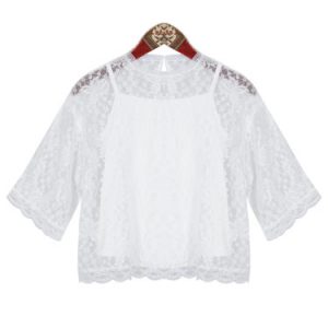 Two Piece Plain 3/4 Sleeve Sweet Crocheted Blouse