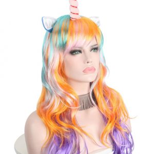 Unicorn Costume Wig Multicolored Orange Hair Wigs Halloween Costume Accessories