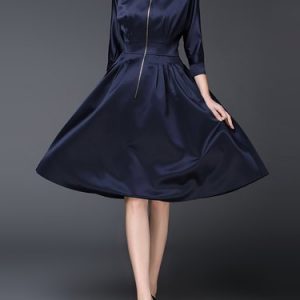 V Neck 3/4 Sleeve Plain Casual Pockets Midi Dress