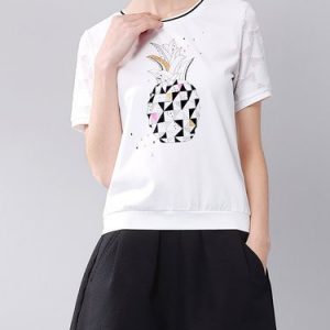 White Casual Printed H-line T-Shirt