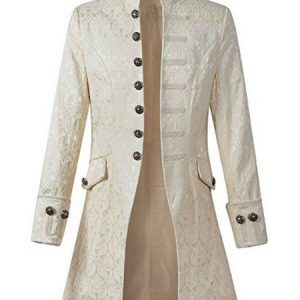 White Vintageblazer Aristocrat Style Button Decor Stand Collar Retro Costumes For Man Halloween