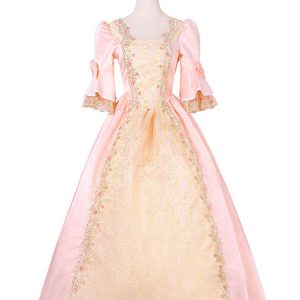 Women Retro Costumes Floral Print Lace Bows Marie Antoinette Costume Rococo Style Masquerade Ball Gown Halloween