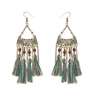Women's Bohemian Earrings Retro Wood Bead Crystal Tassel Earrings