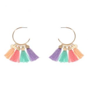 Women's Cute Earrings Colorful Tassel Big Circle Gold Coin Earrings