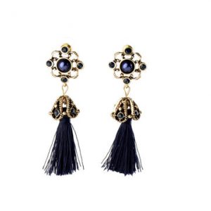 Women's Elegant Earrings Flower Rhinestone Tassel Earrings