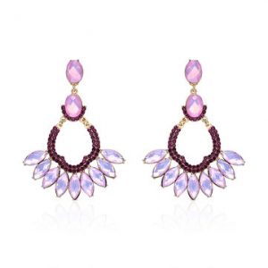 Women's Elegant Earrings Purple Rhinestone Crystal Tassel Earrings