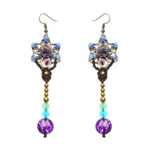 Women's Ethnic Earrings Elegant Purple Agate Flower Retro Earrings