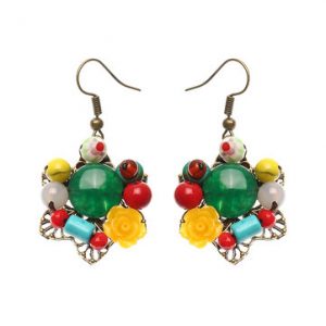 Women's Ethnic Earrings Flower Agate Retro Ear Drop Earrings