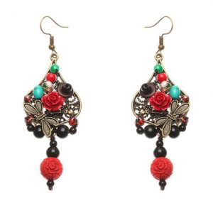 Women's Ethnic Earrings Flower Leaves Dragonfly Retro Earrings